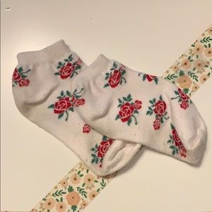 white socks w/ rose print
